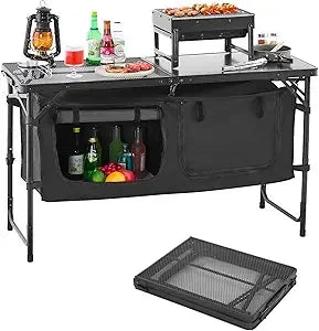 Camping Kitchen Station Folding Outdoor Table With Storage Organizer