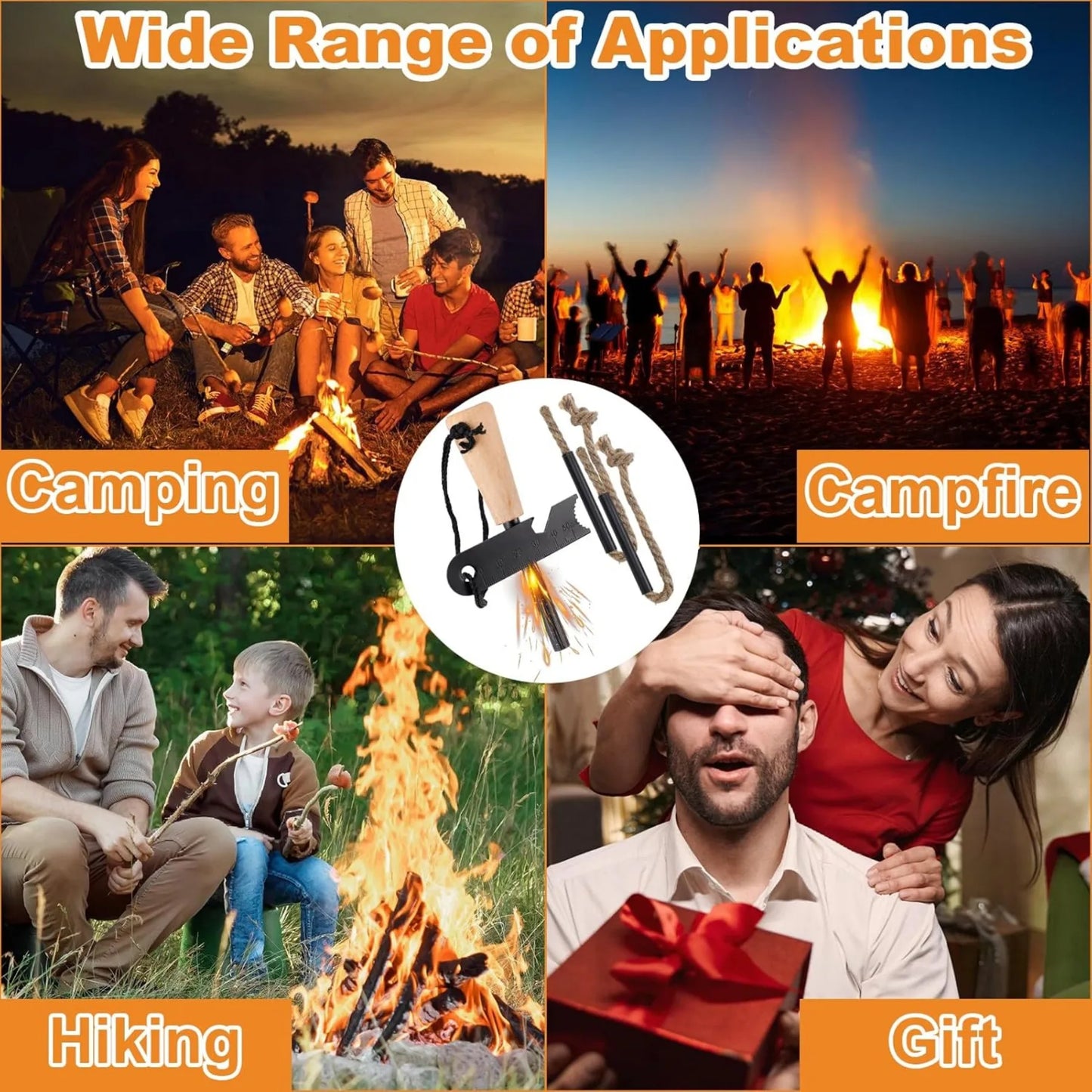 Survival Fire Starter Kit With Magnesium Rod And Hemp Rope