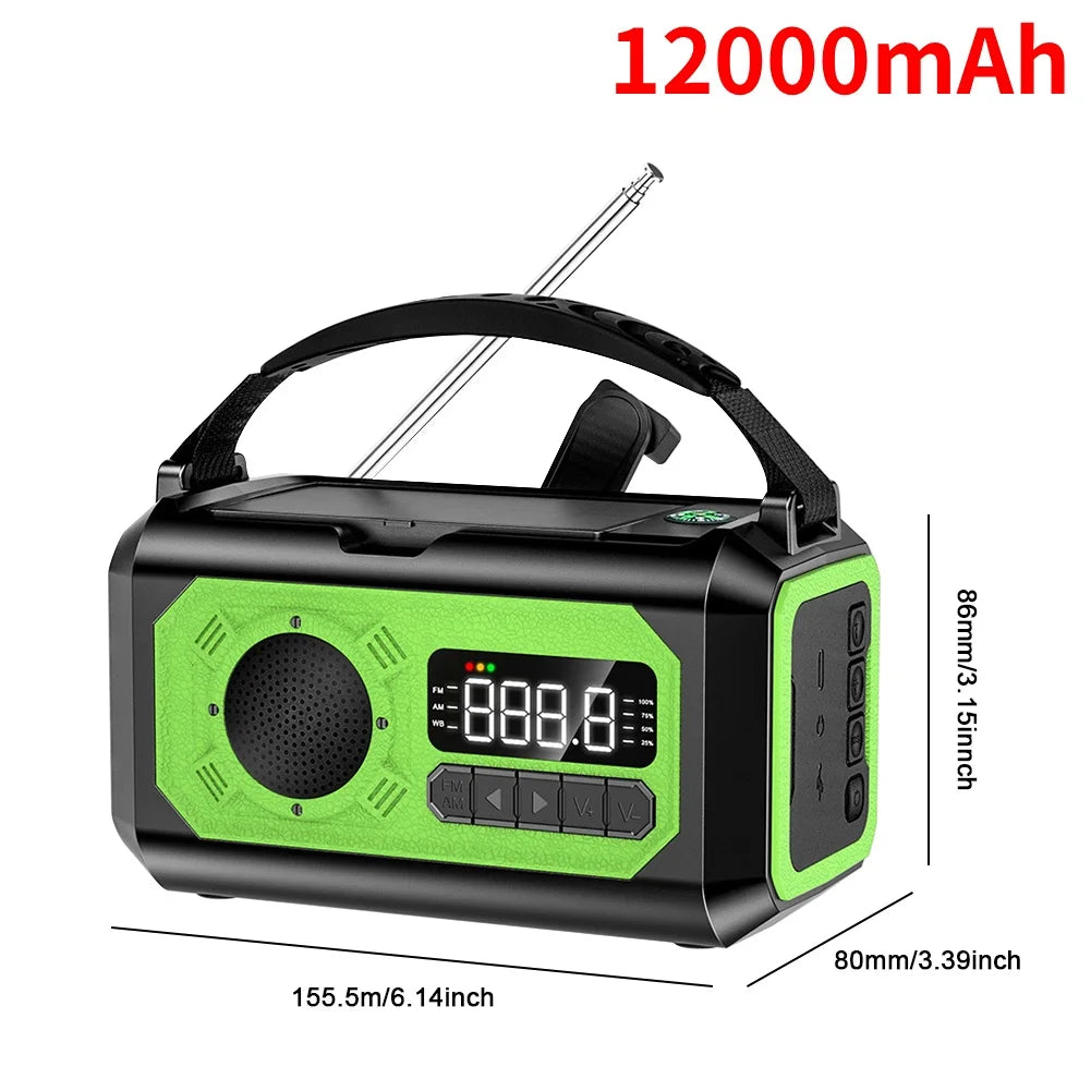 MUQZI 12000mAh Portable Solar Emergency Radio With Power Bank