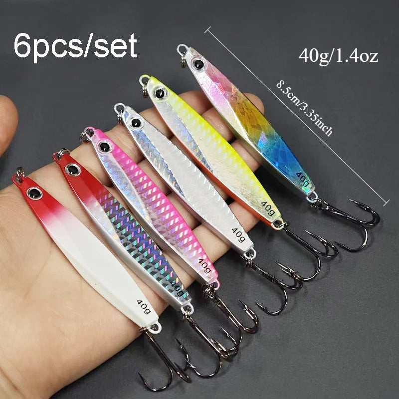 Ackibbik 6pc Metal Cast Jig Spoon Saltwater Lure Tuna Kingfish