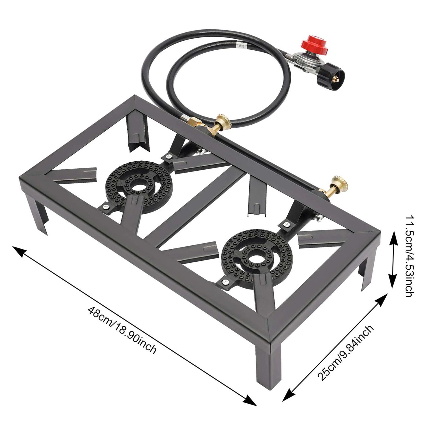 Portable Dual Burner Outdoor Gas Stove With Adjustable Regulator Hose