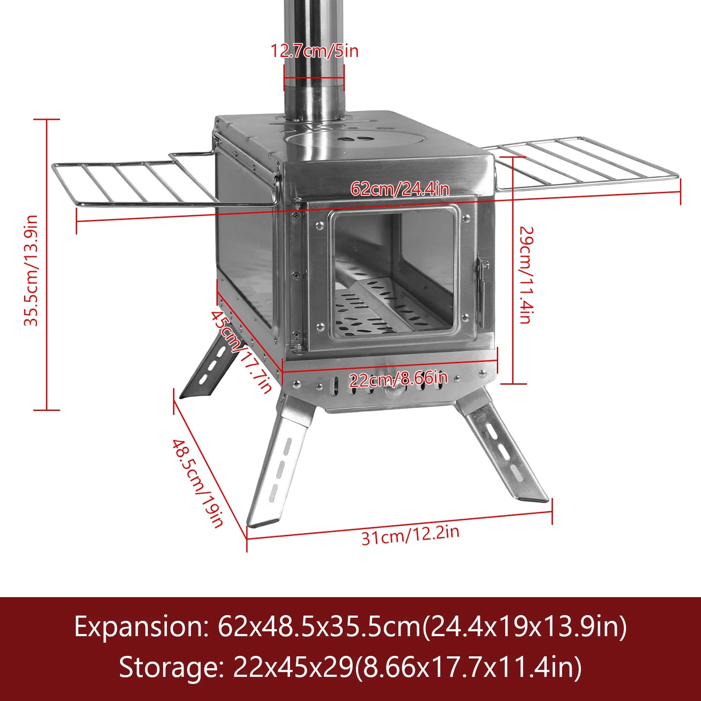 Shunmaii Stainless Steel Smokeless Wood Stove With Glass Window Camping