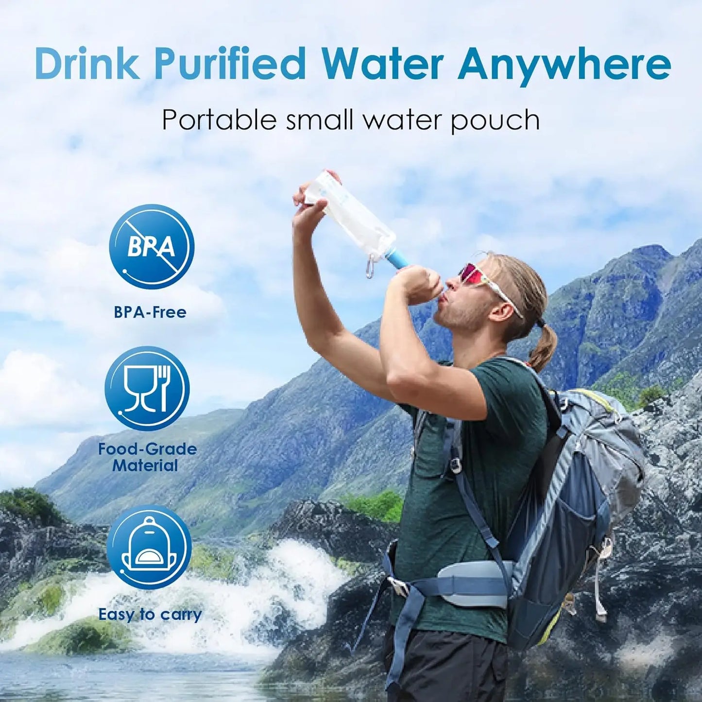 Waterdrop Gravity Water Filter Straw for Camping and Travel