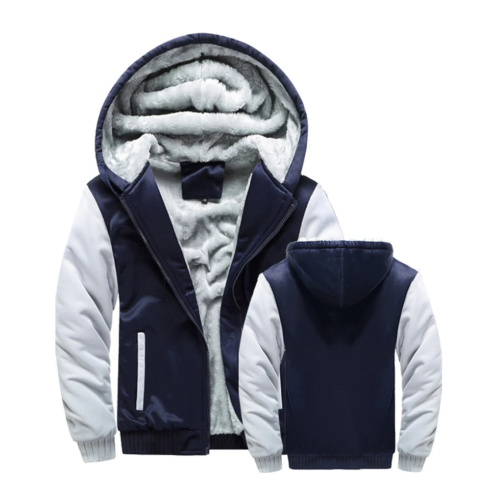 Men Winter Jacket Hooded Fleece Zipper Coat Outerwear