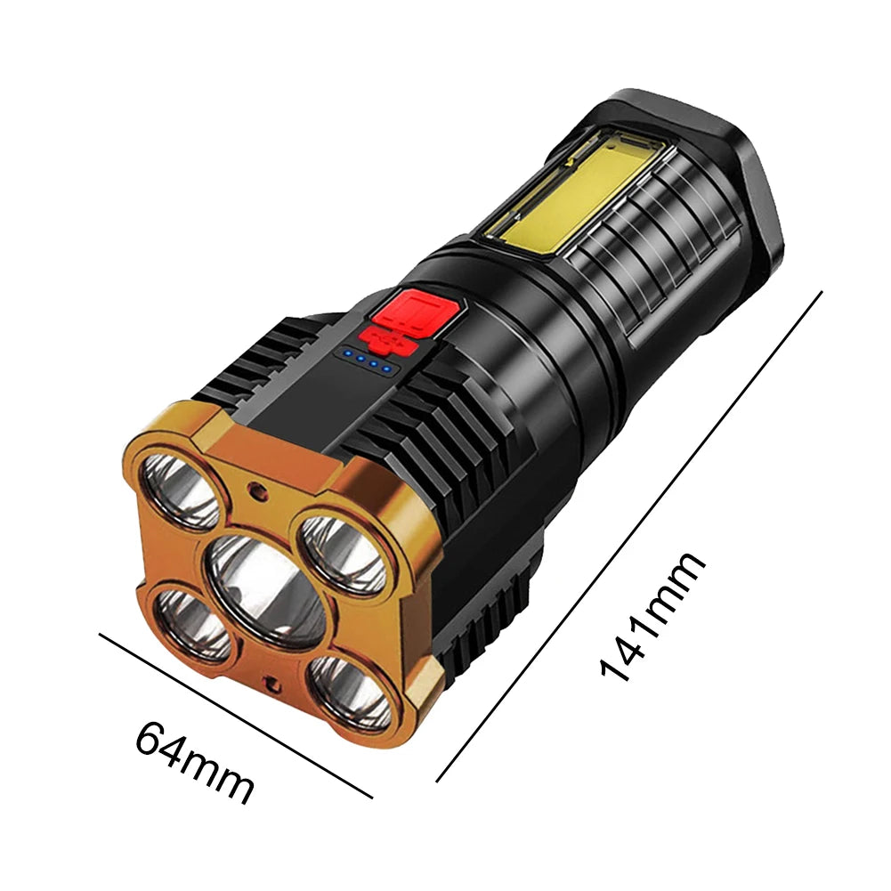 1-3PCS 5 LED High Power Led Flashlights Rechargeable 3 Modes Camping Spotlight with Side Light for Camping Adventure Outdoor