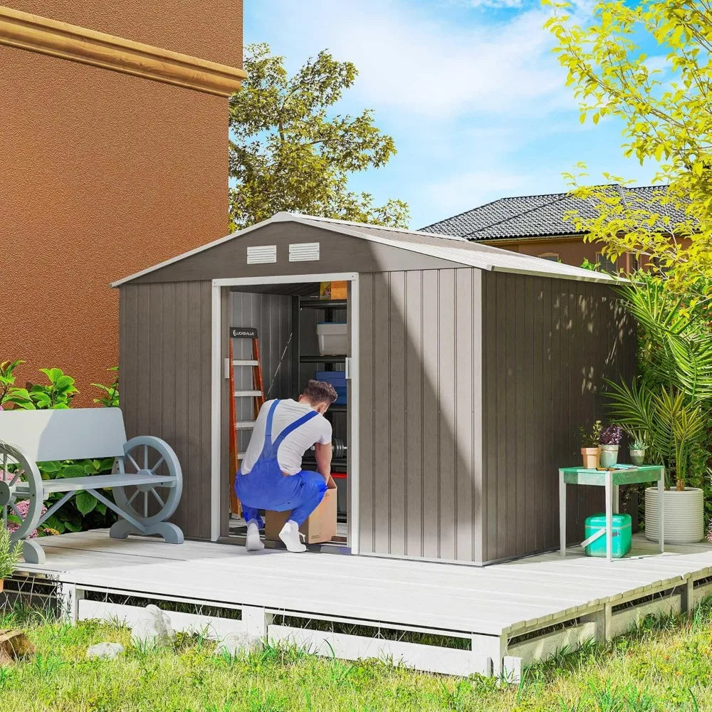 Alloy Steel Garden Shed With Foundation Kit And Dual Doors