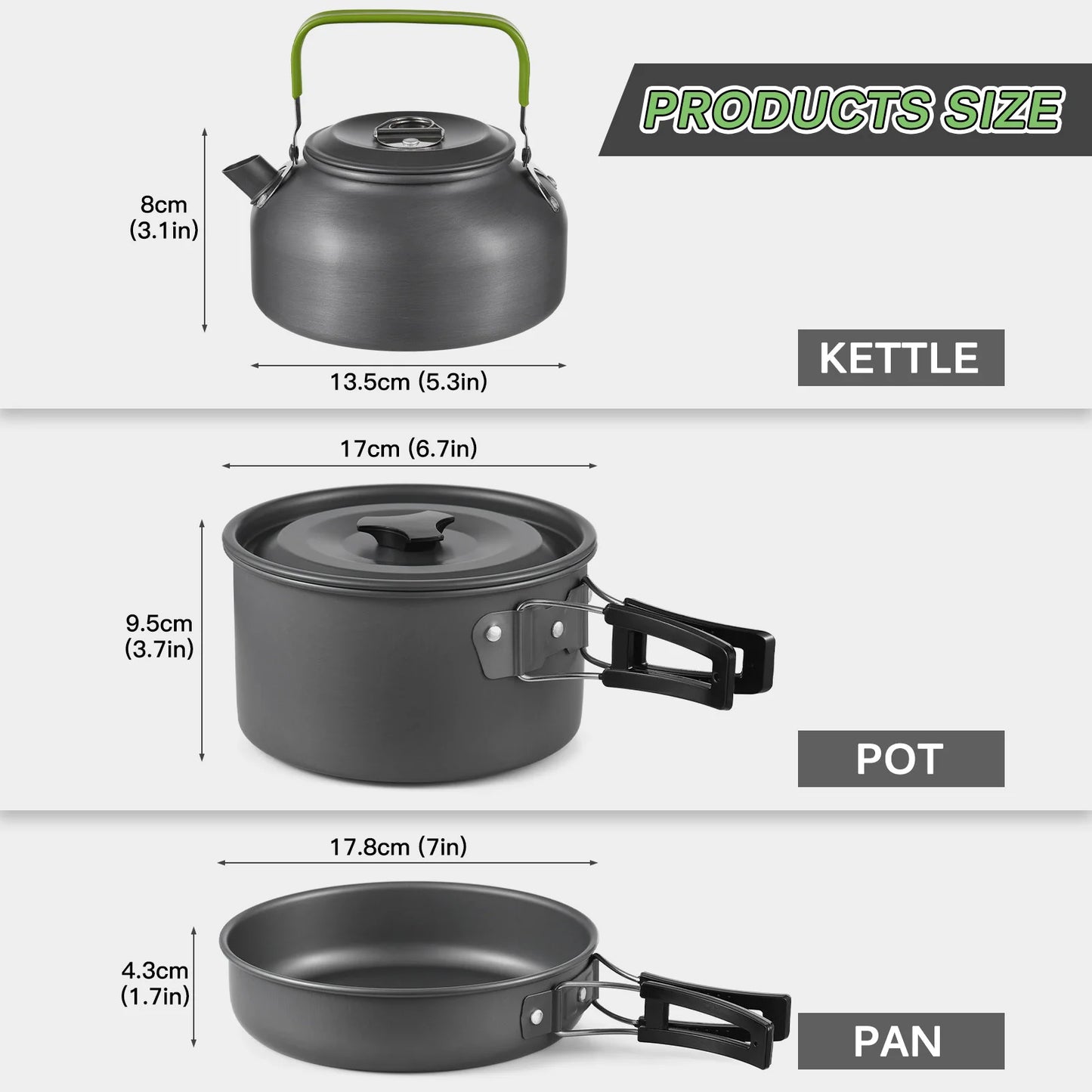 Can Hold Camping Mess Kit Pot Set Outdoors Aluminum Cookware
