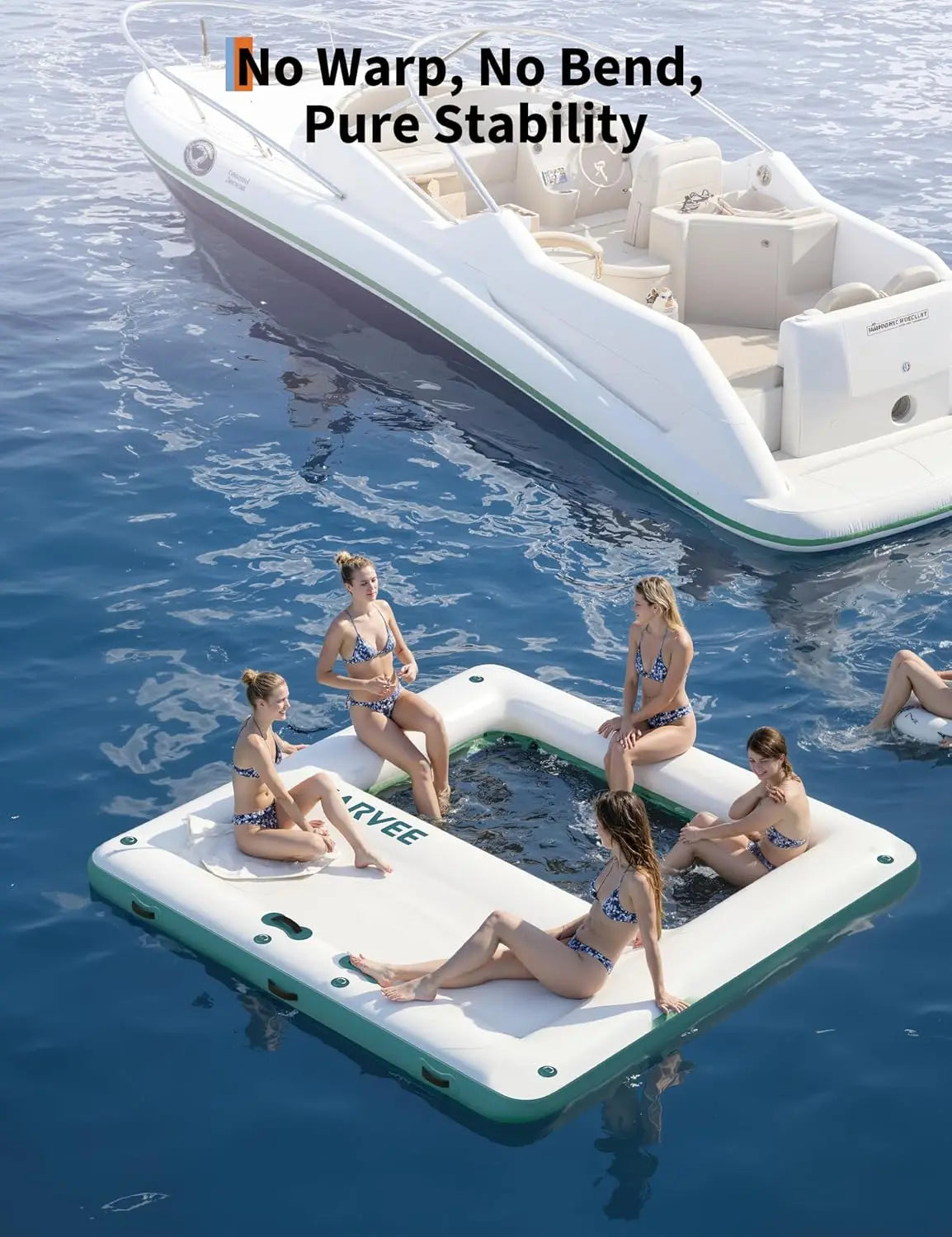 10x10FT Inflatable Floating Dock,Square Inflatable Dock Floating Platform with Mesh Swim Area,Boats,Pool,Lake,Beach,Ocean