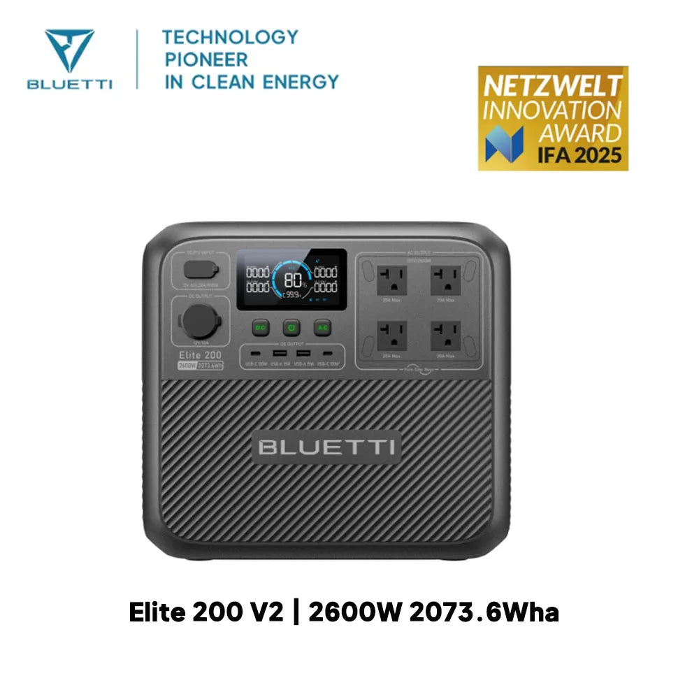 BLUETTI Elite 200 V2 Portable Power Station 2600W 2073.6Wh High Capacity Solar Generator for Outdoor Camping