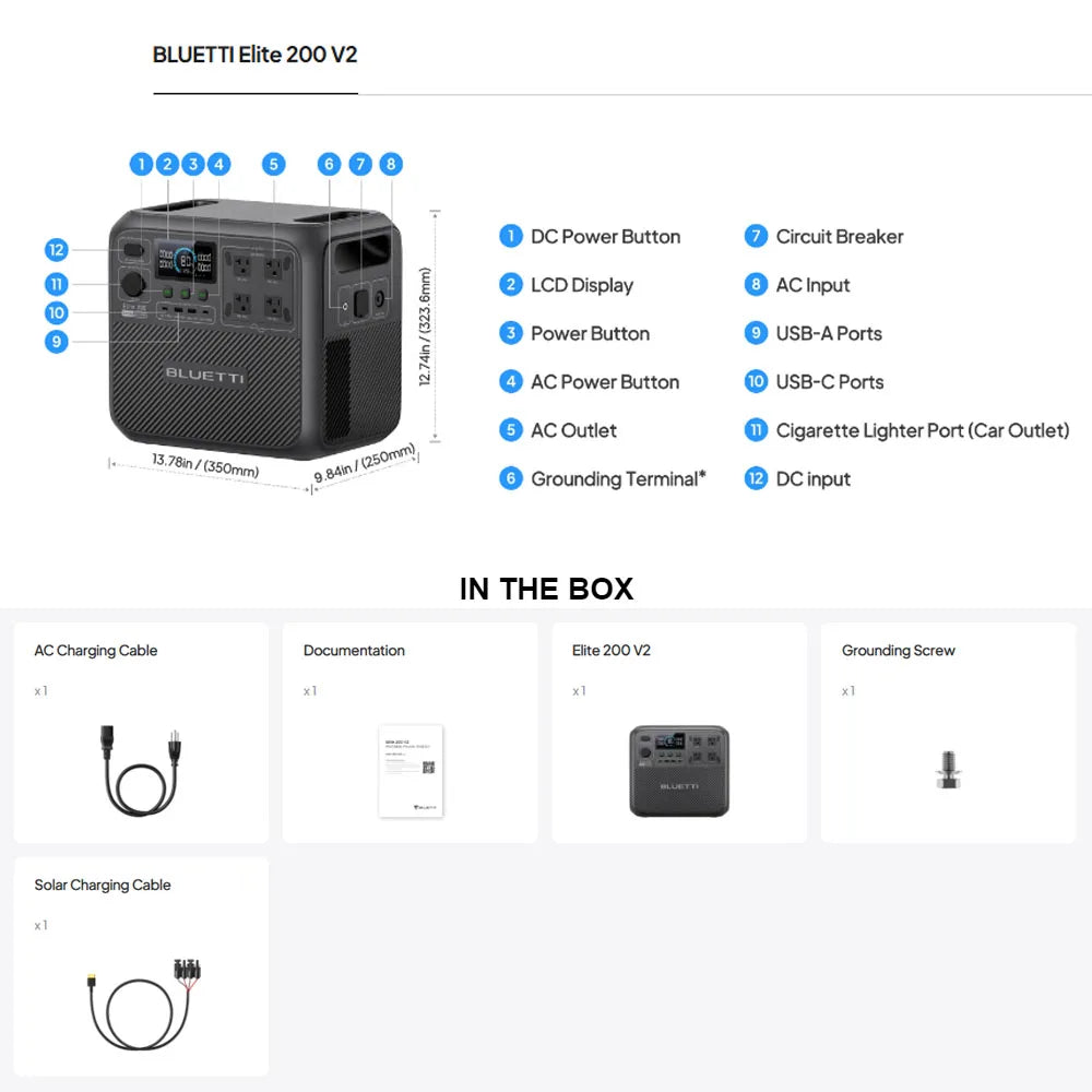 BLUETTI Elite 200 V2 Portable Power Station 2600W 2073.6Wh High Capacity Solar Generator for Outdoor Camping