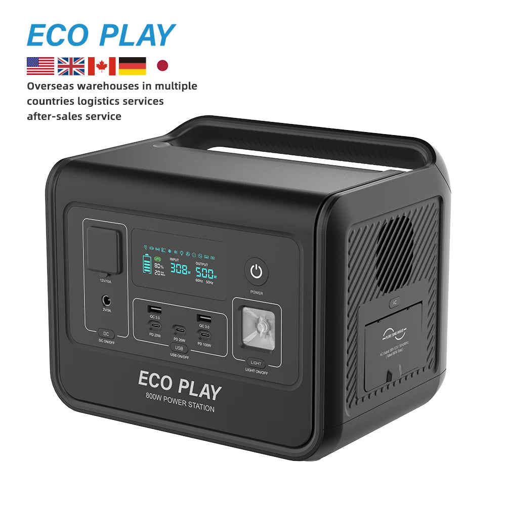 Eco Play EP800 Portable Power Station 512Wh LiFePO4 800W AC Outlets