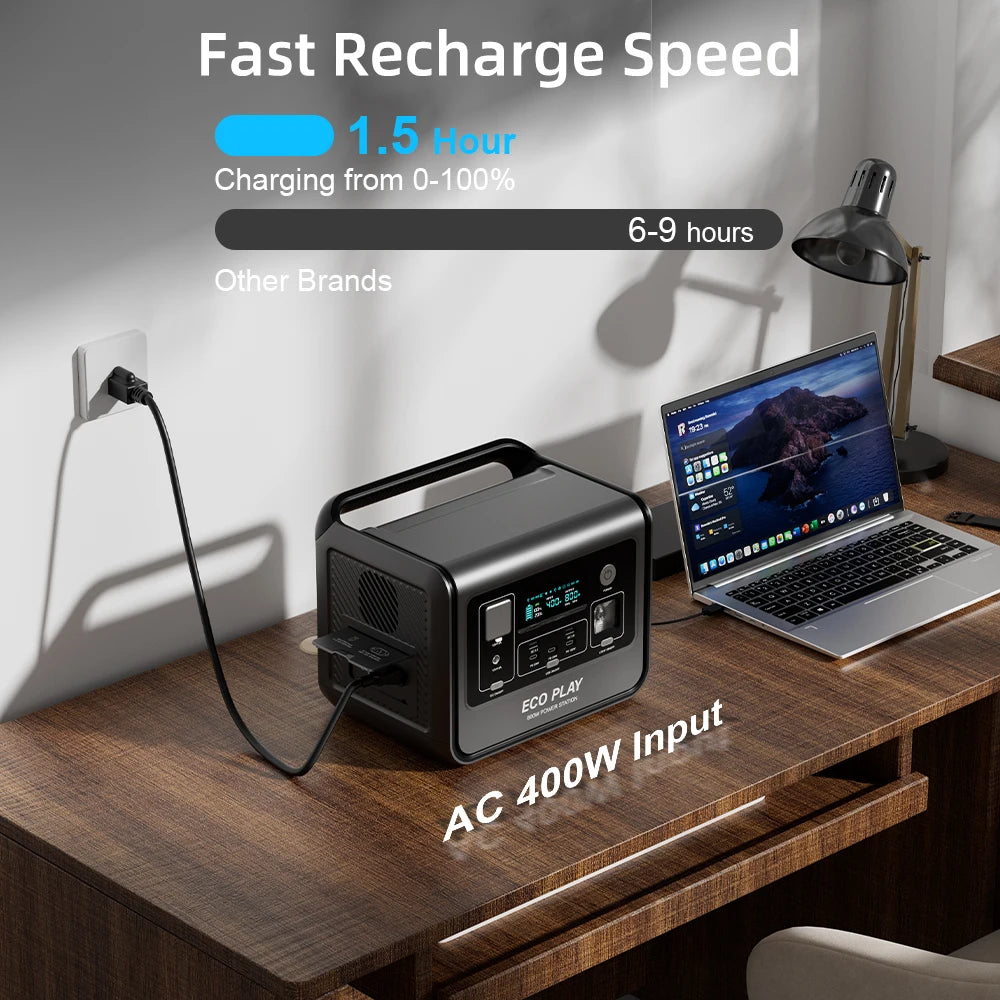 Eco Play EP800 Portable Power Station 512Wh LiFePO4 800W AC Outlets