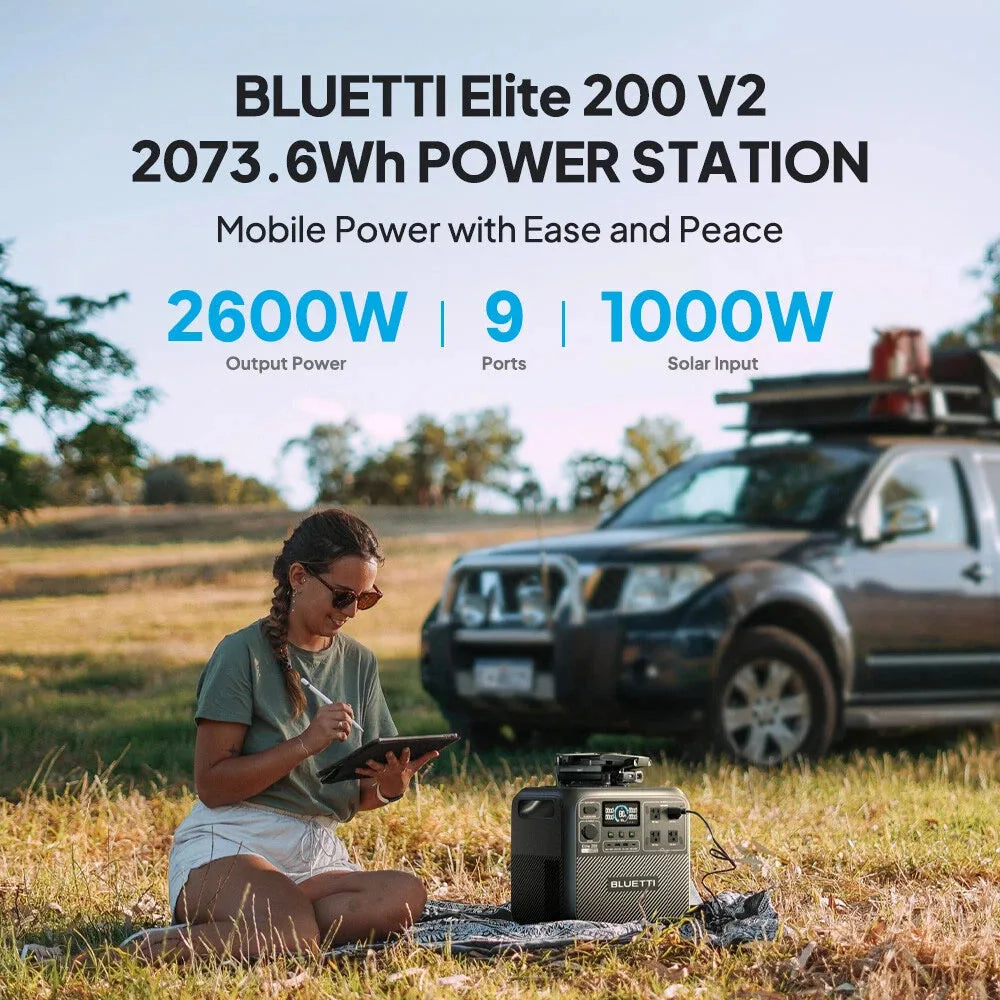 BLUETTI Elite 200 V2 Portable Power Station 2600W 2073.6Wh High Capacity Solar Generator for Outdoor Camping