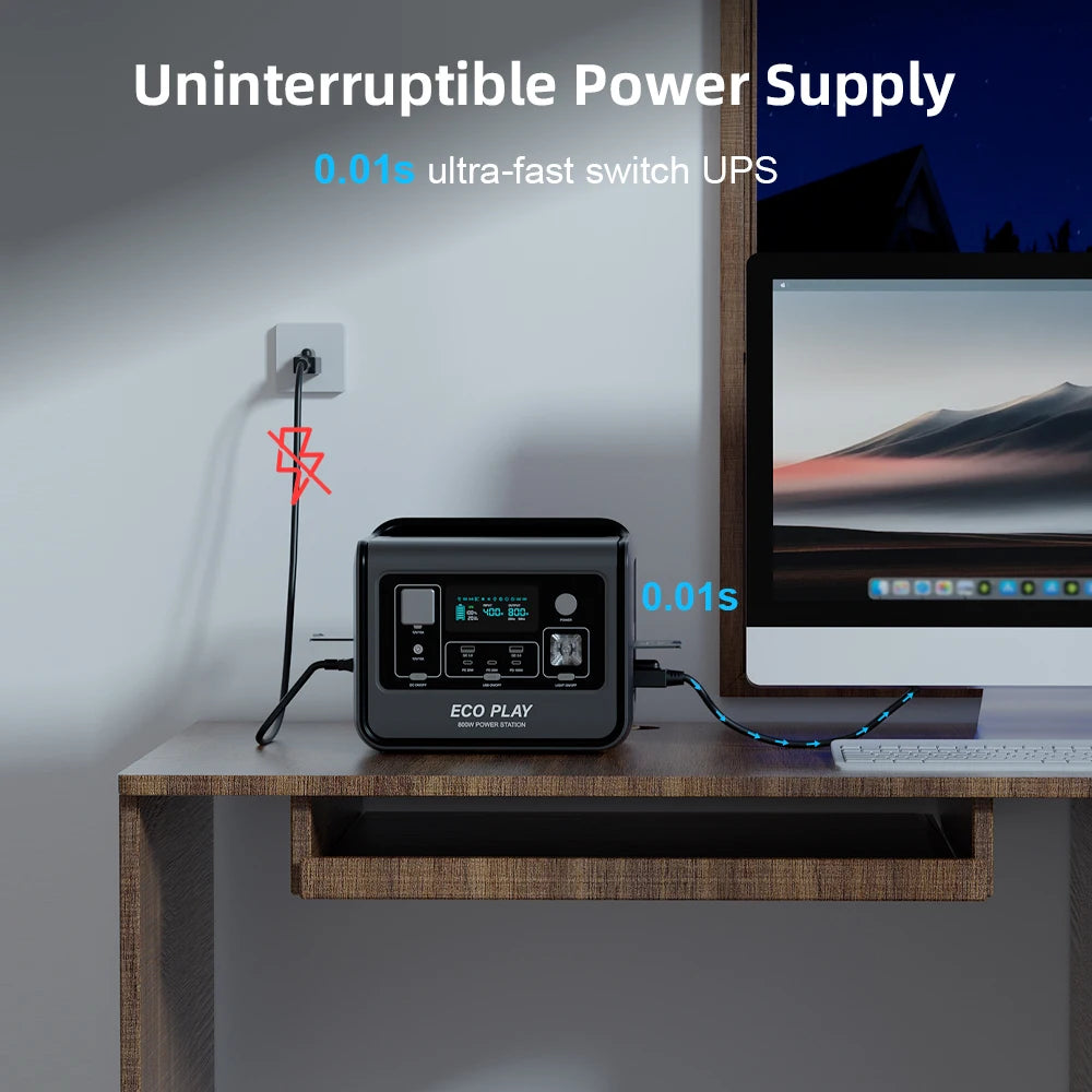 Eco Play EP800 Portable Power Station 512Wh LiFePO4 800W AC Outlets