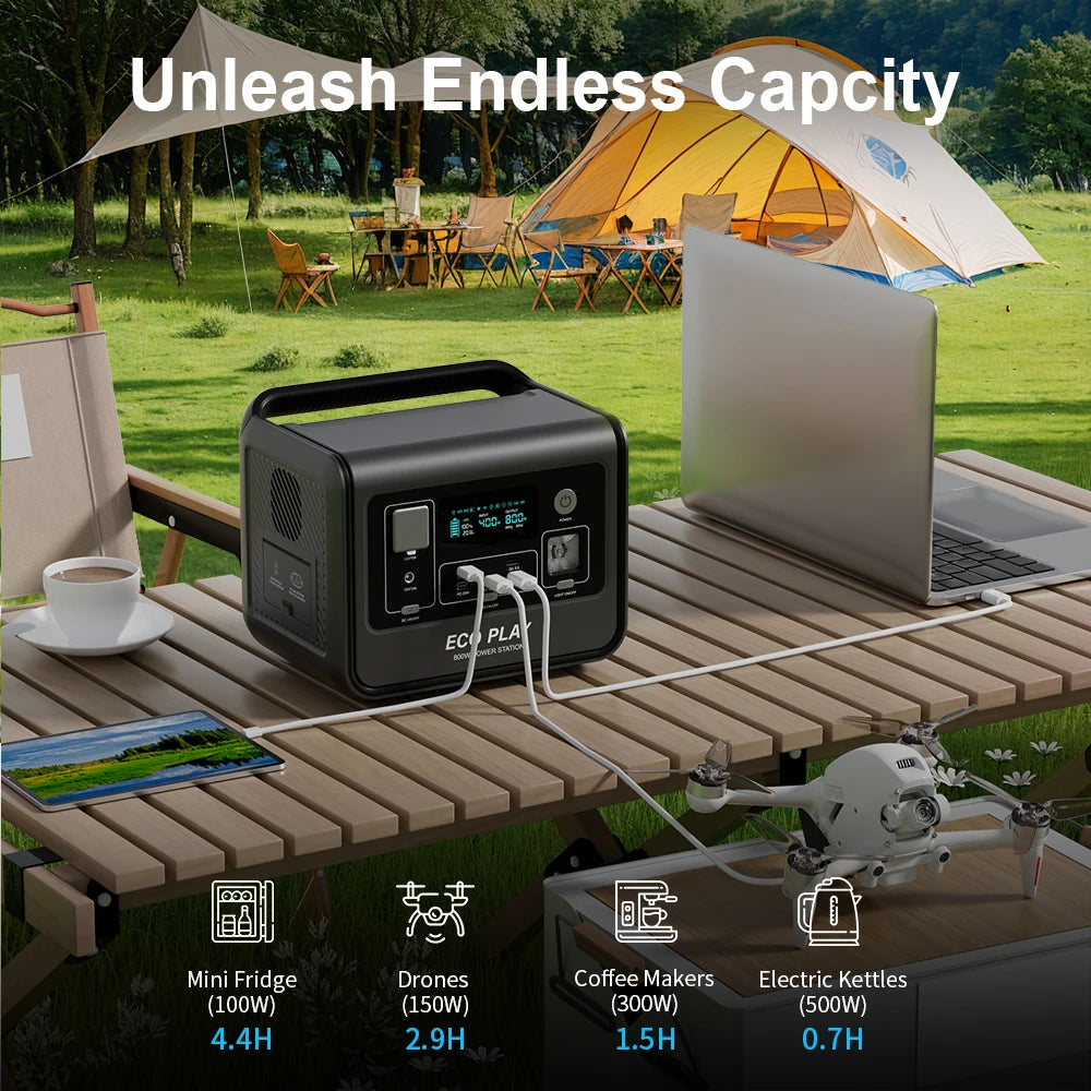Eco Play EP800 Portable Power Station 512Wh LiFePO4 800W AC Outlets