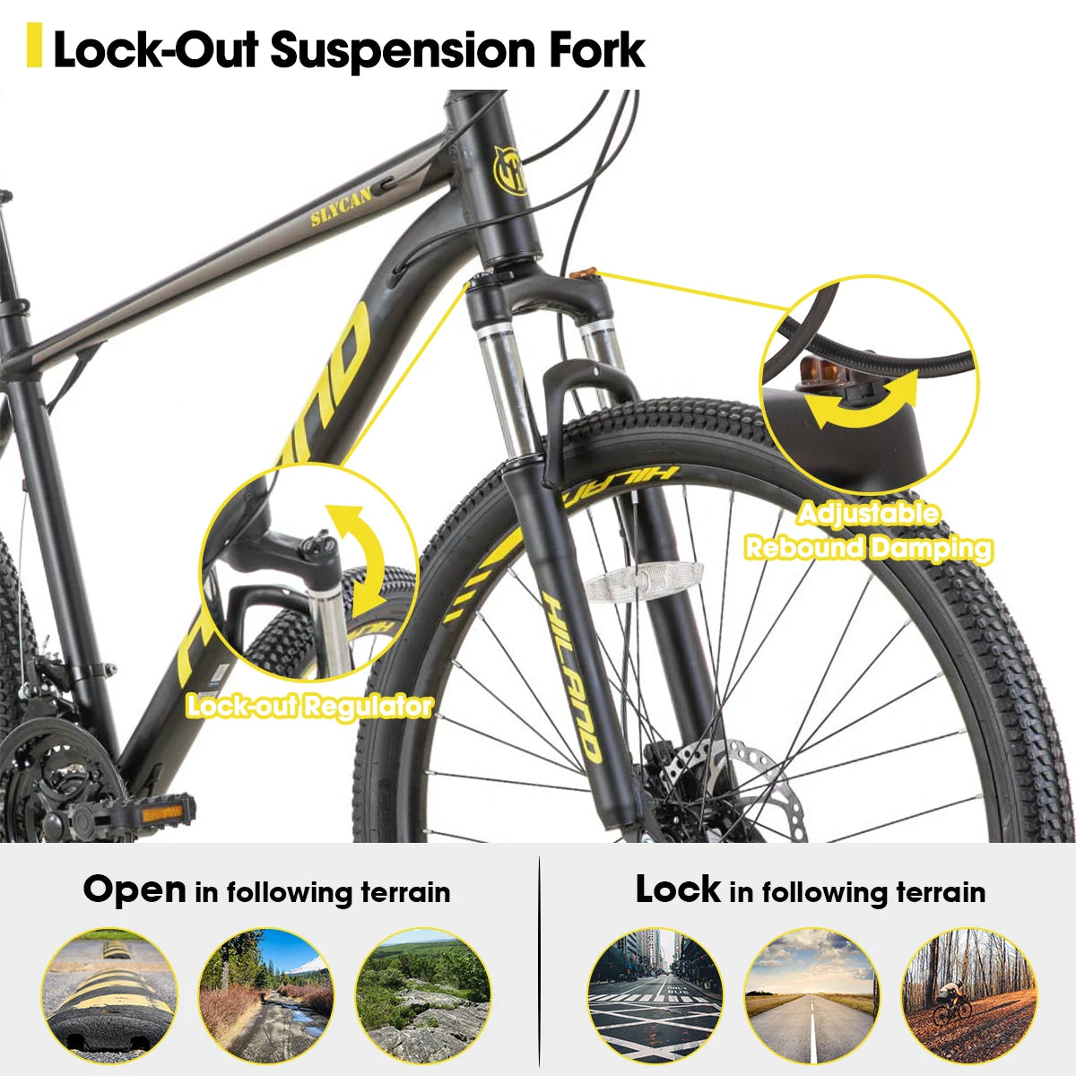 Hiland Aluminum Mountain Bike 21 Speed Hydraulic Disc Brakes Lockout Suspension
