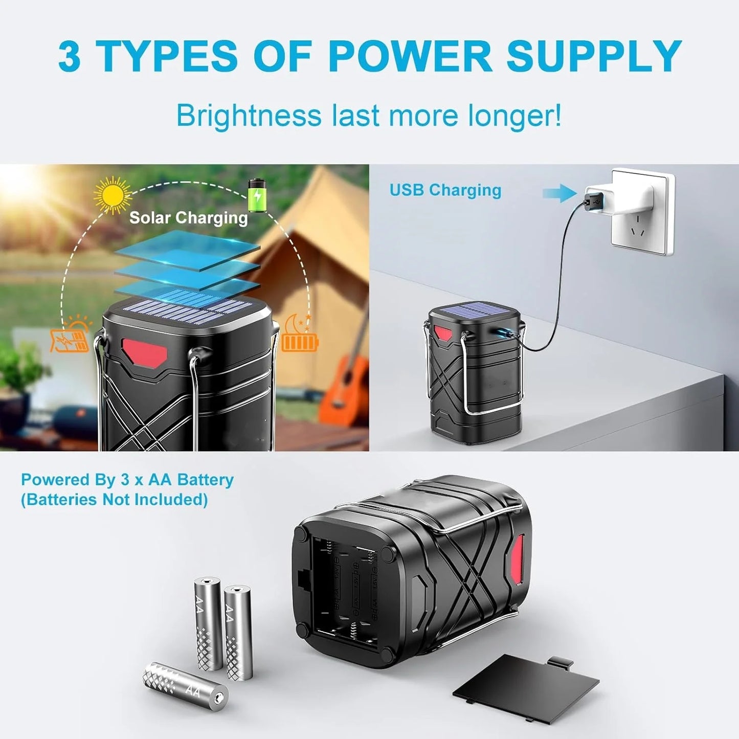 KPSTEK 4 Pack Rechargeable Solar LED Camping Lights With USB