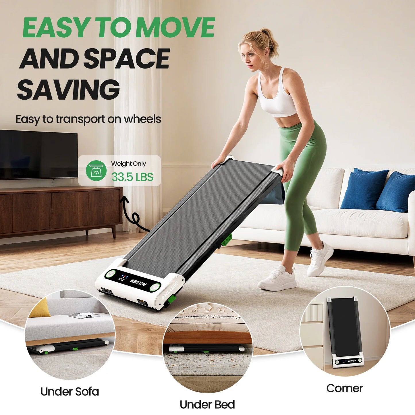 AKLUER 4-In-1 Under Desk Treadmill With Incline LED Display