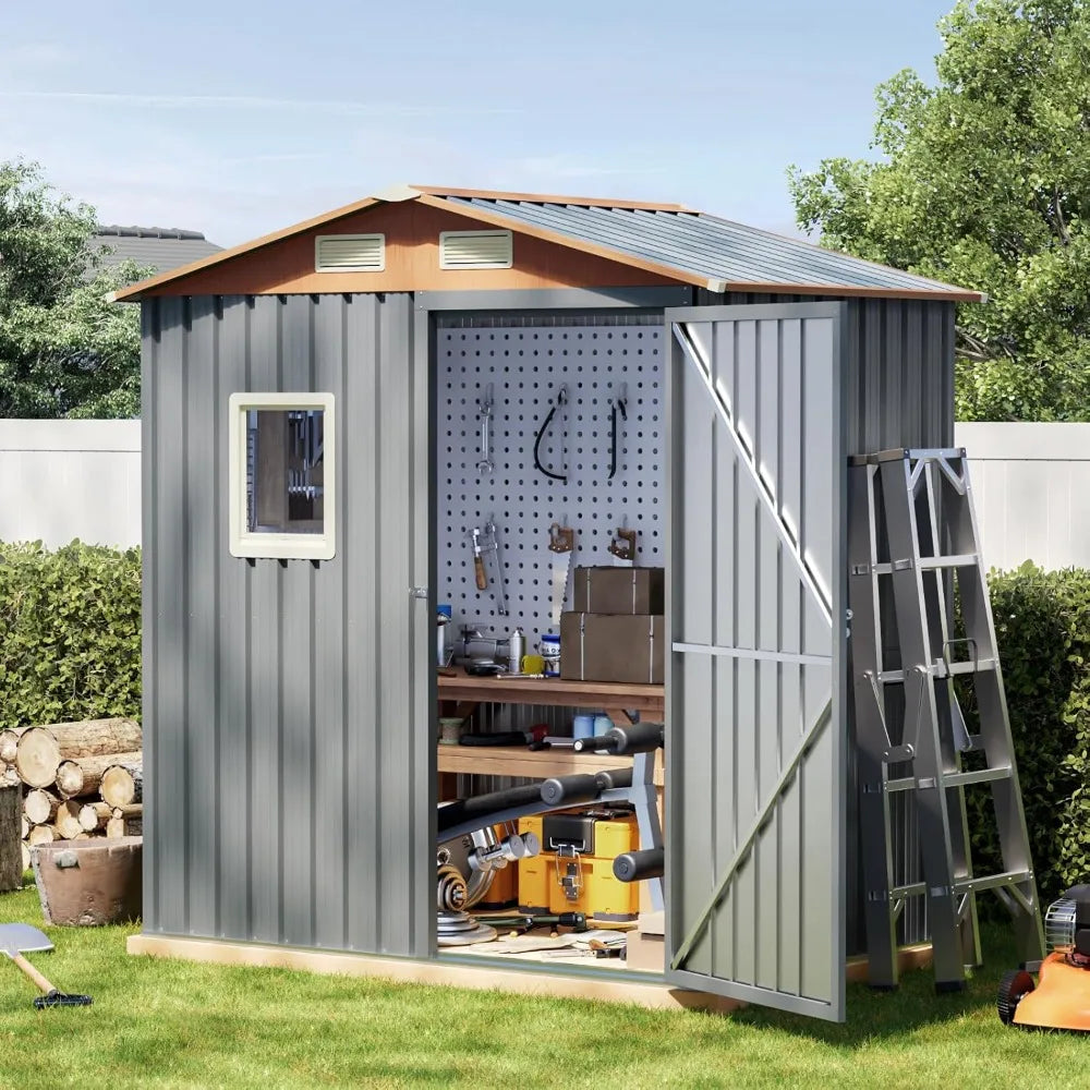 Metal Outdoor Storage Shed With Lockable Doors Window Vent
