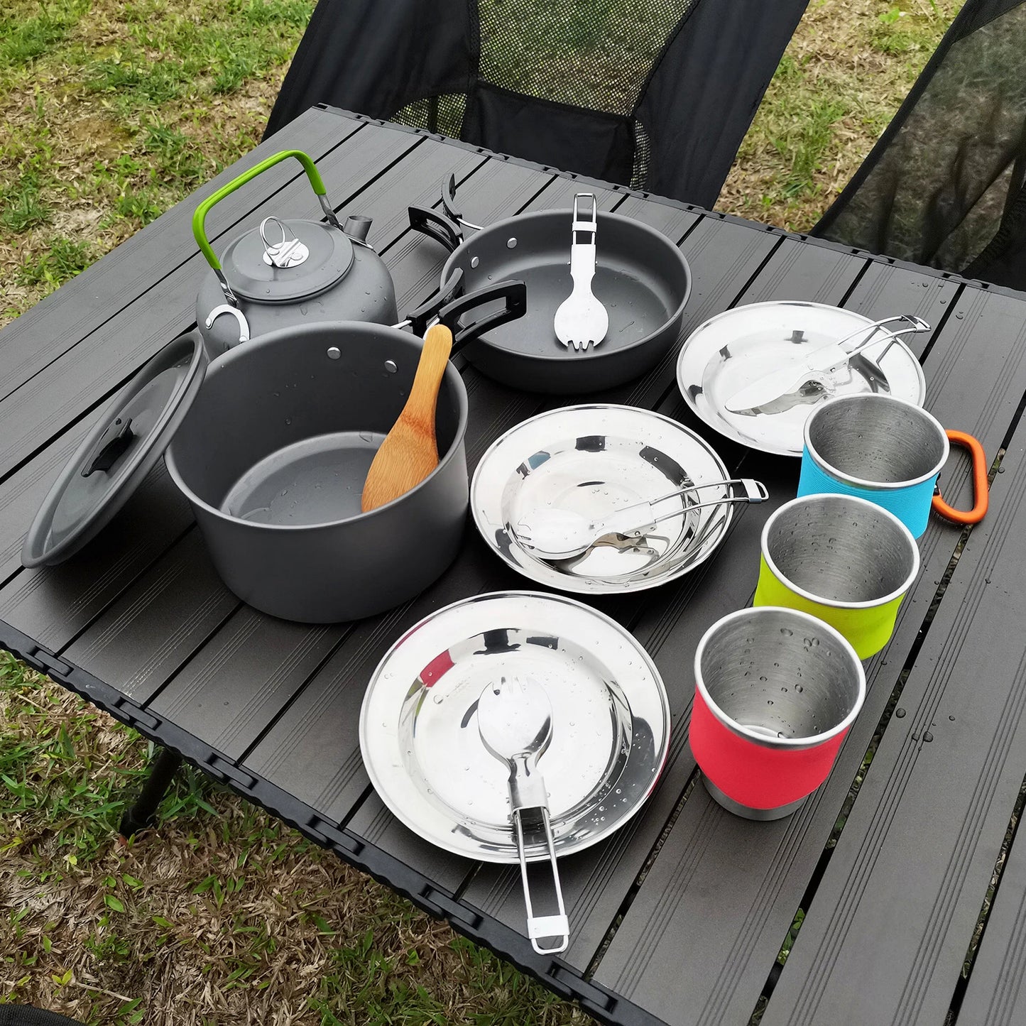 Can Hold Camping Mess Kit Pot Set Outdoors Aluminum Cookware