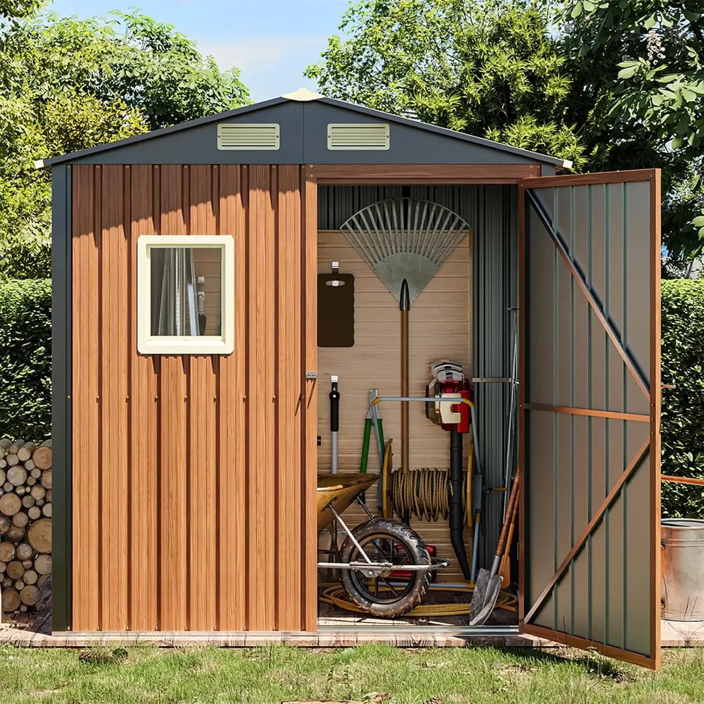 Feature Lockable Metal Garden Shed With Window For Outdoor Storage