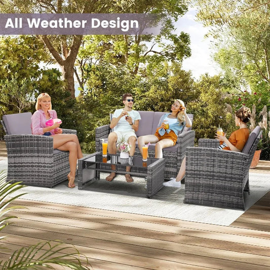 Courtyard Outdoor Rattan Conversation Sofa Set With Cushions