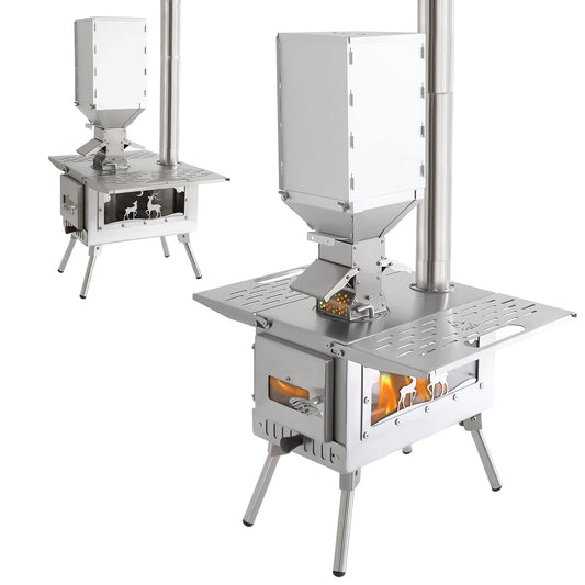 Portable Stainless Steel Firewood Burning Stove With Chimney For Camping