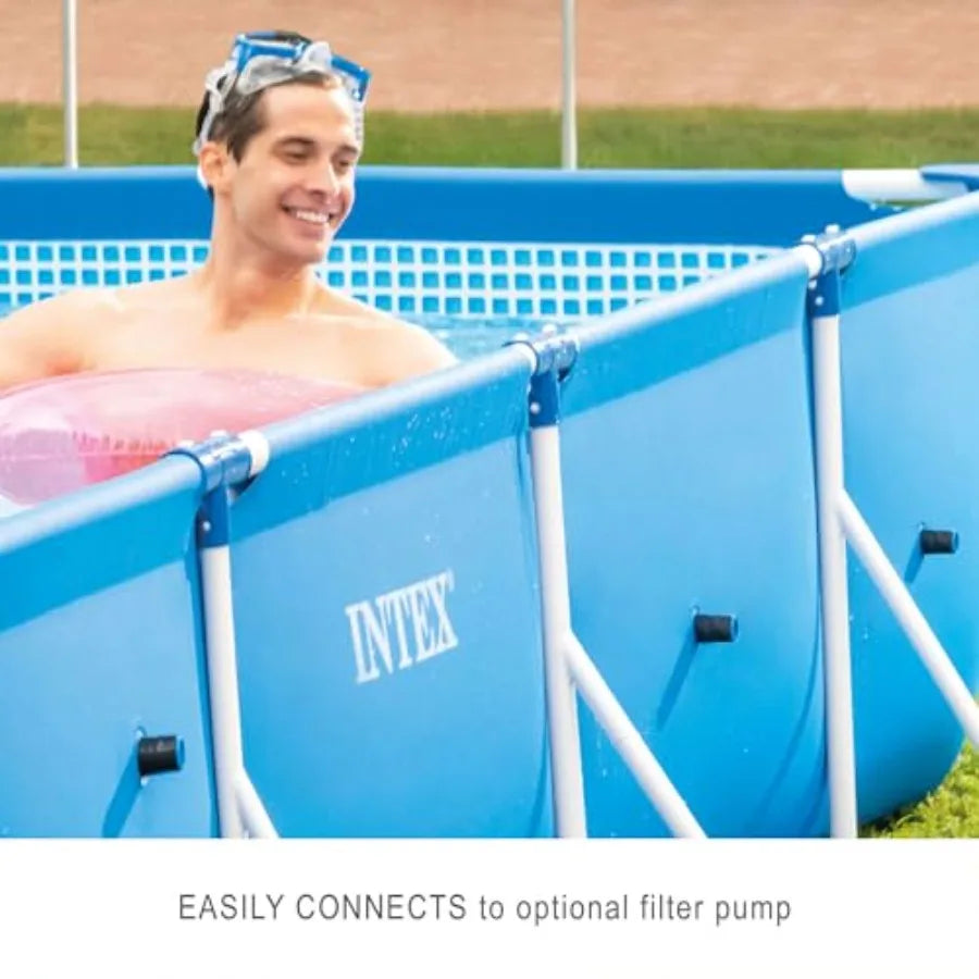 14.75' x 86 x 33 Rectangular Frame Above Ground Outdoor Backyard Swimming Pool with Flow Control Valve for Quick Draining Blue