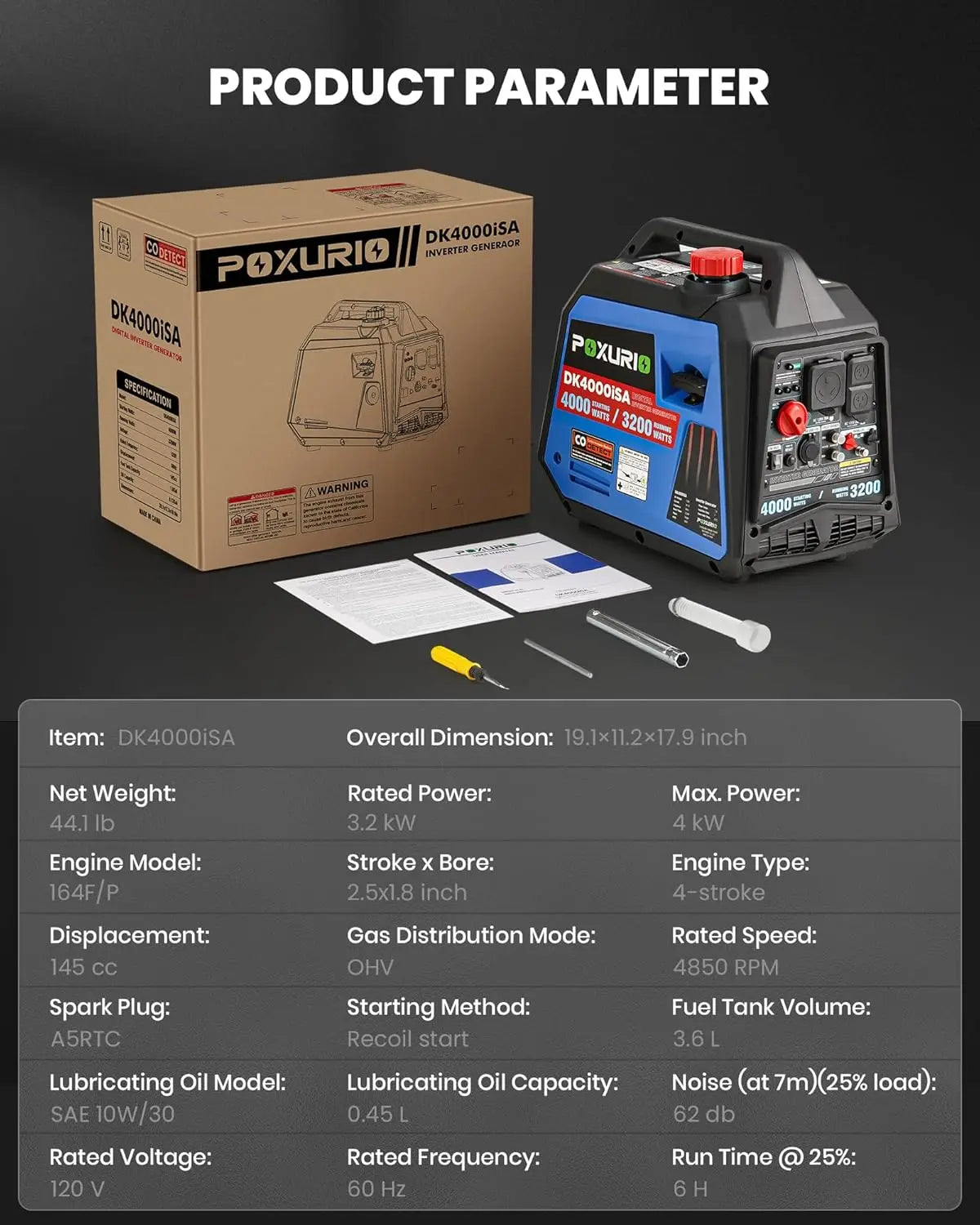 XMSJ 4000 Watt Inverter Generator Super Quiet RV CO Alarm