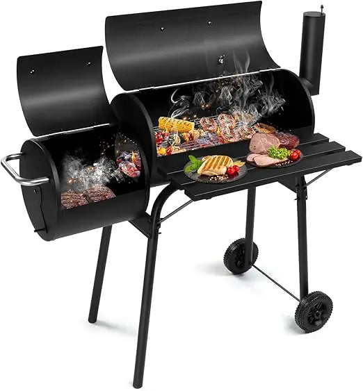 Barbecue Smoker Grill With Offset Smoker And Wheels Backyard Patio