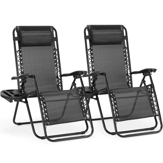 JHK Zero Gravity Portable Recliner Lounge Chairs With Cup Holder Trays