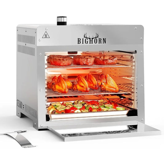 1500°F Small Infrared Propane Gas Grill – Portable Steak Broiler & Sear Station, Outdoor Salamander BBQ with Pizza Stone, Stain