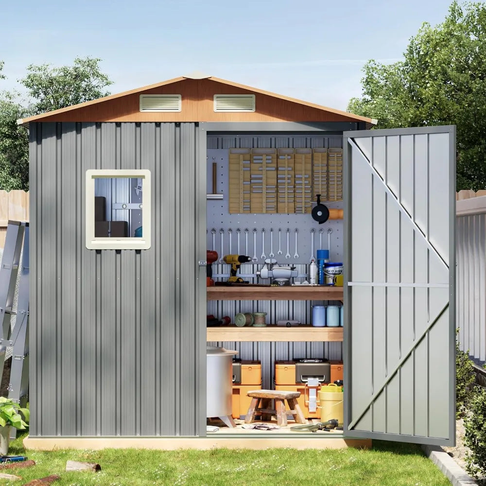 Metal Outdoor Storage Shed With Lockable Doors Window Vent
