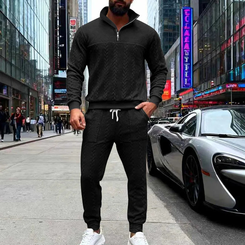 CN Hooded Zipper Knit Sweater Men Mandarin Collar Streetwear