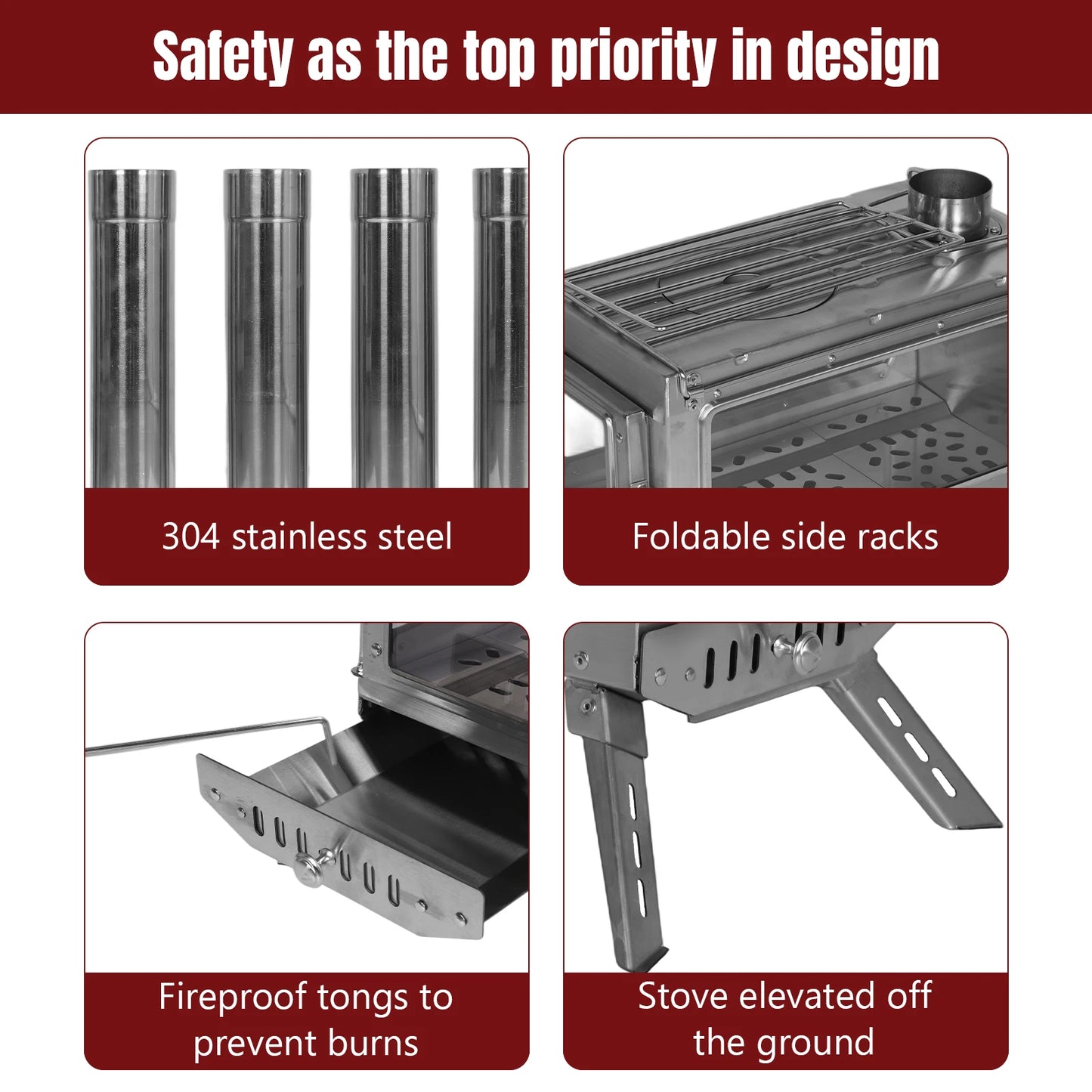 Shunmaii Stainless Steel Smokeless Wood Stove With Glass Window Camping