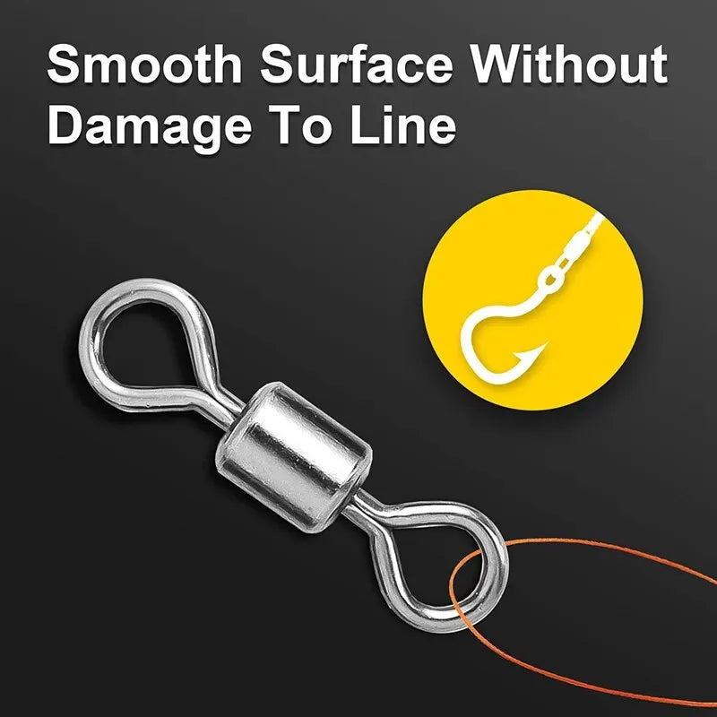 250pcs/Set Fishing Connector 2 4 6 8 10 Fishing Barrel Bearing Rolling Swivel Solid Ring Lures Fishing Accessories