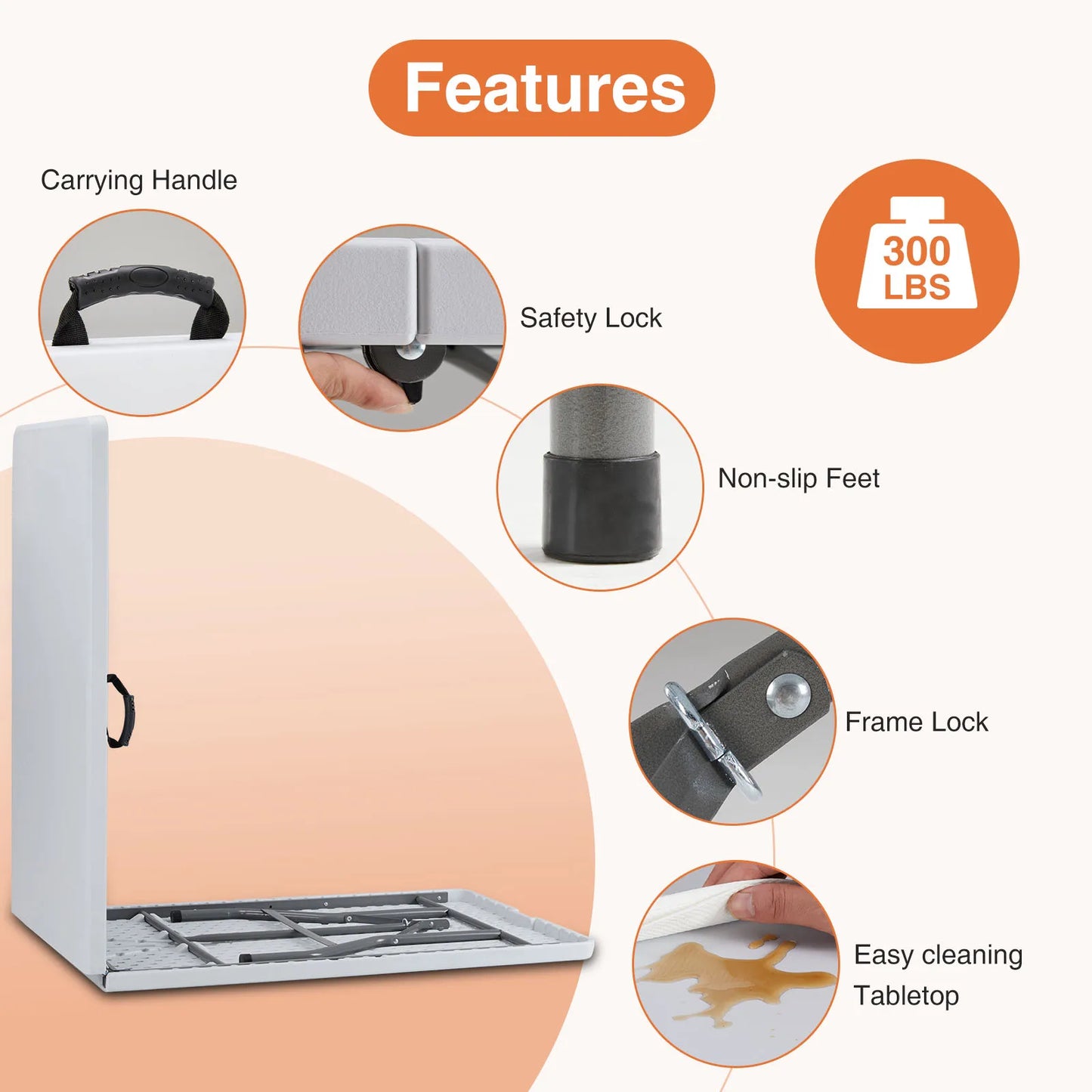 JHK Heavy Duty Folding Outdoor Table With Carrying Handle