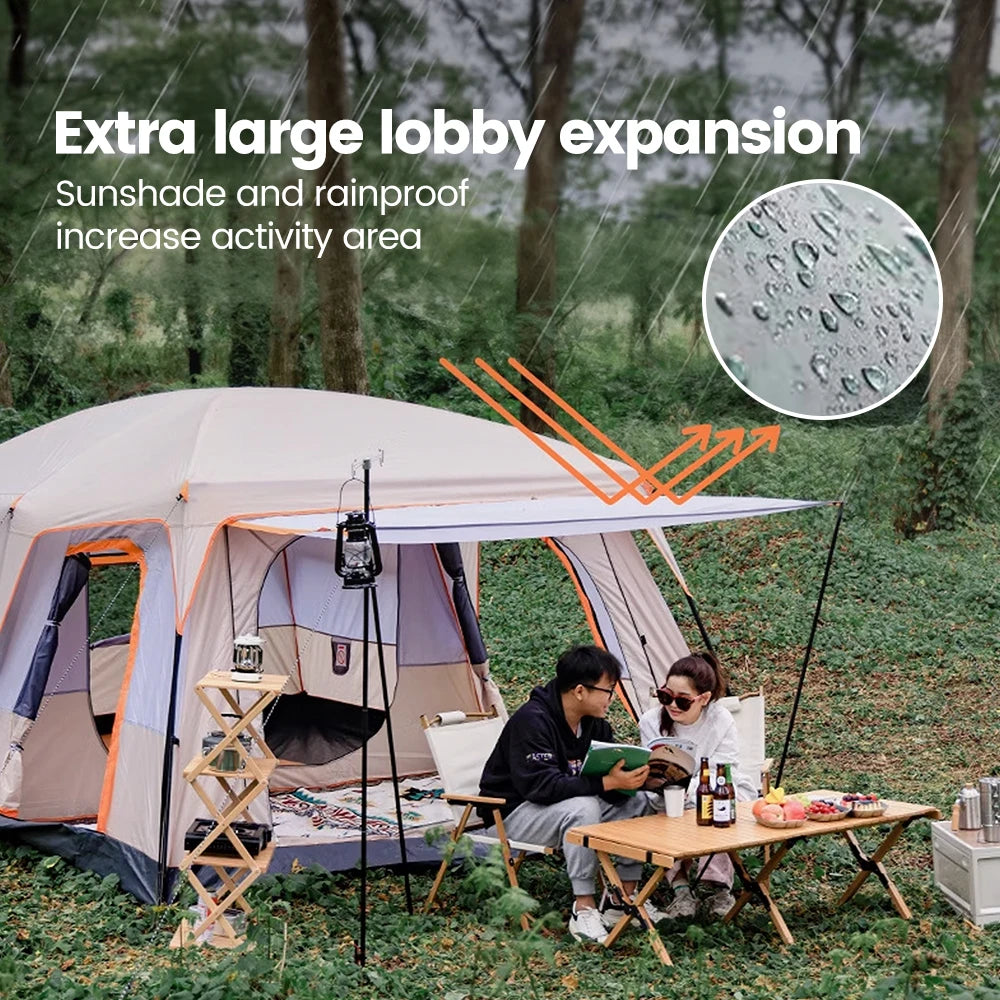 Large Family Tent 8-12 Person 2 Room Windproof with Sun Protection Mosquito Net, Instant Setup Outdoor Camping Tent for 4 Season