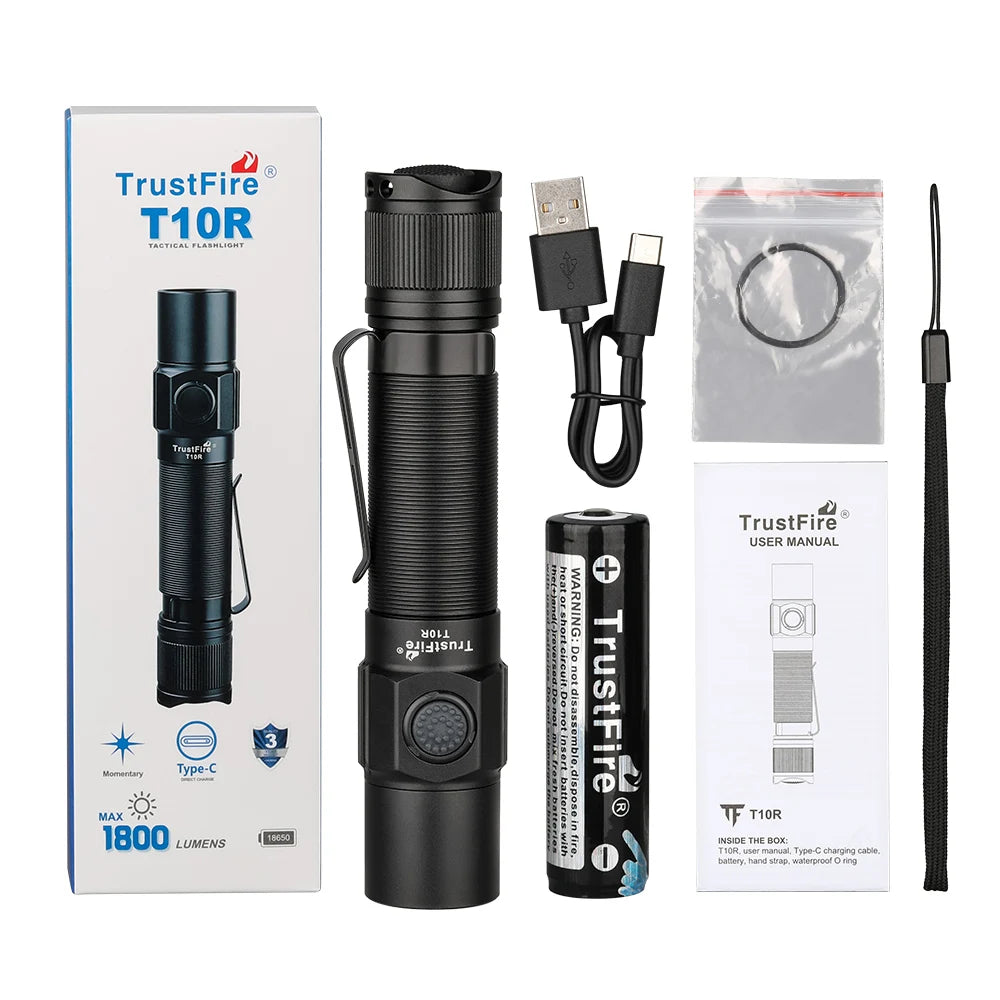TrustFire T10R Tactical LED Flashlight 1800 Lumen USB Rechargeable