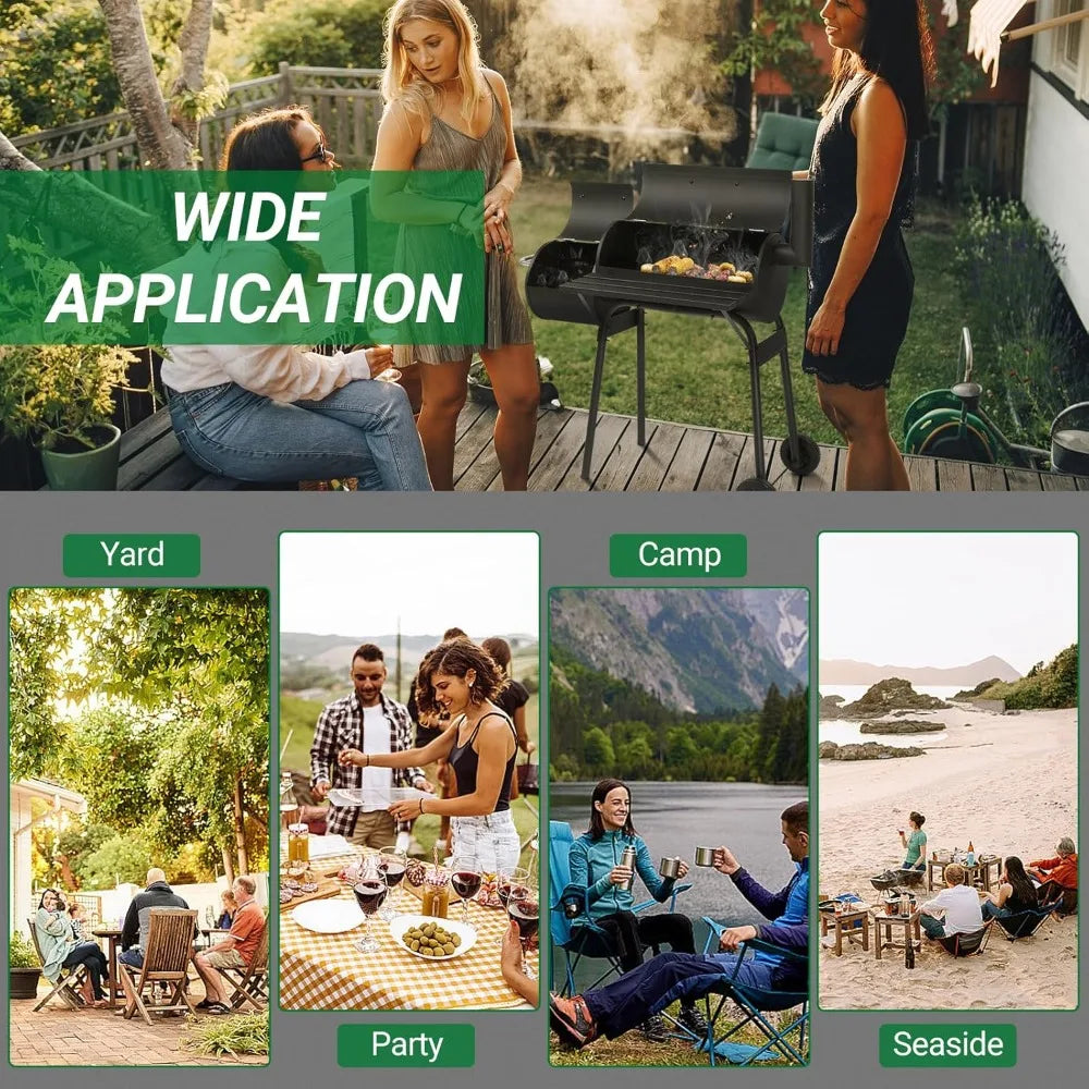 Barbecue Smoker Grill With Offset Smoker And Wheels Backyard Patio