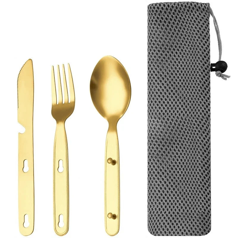 Stainless Steel Folding Camping Cutlery Set for Travel