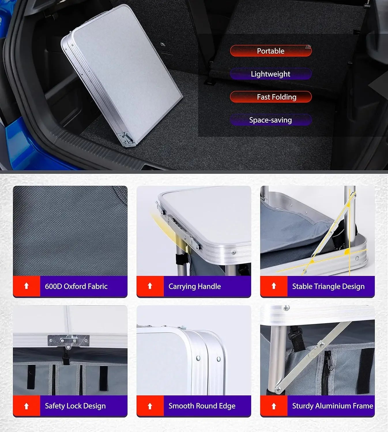 High-Concerned Camping Folding Table Height Adjustable Aluminum With Carry