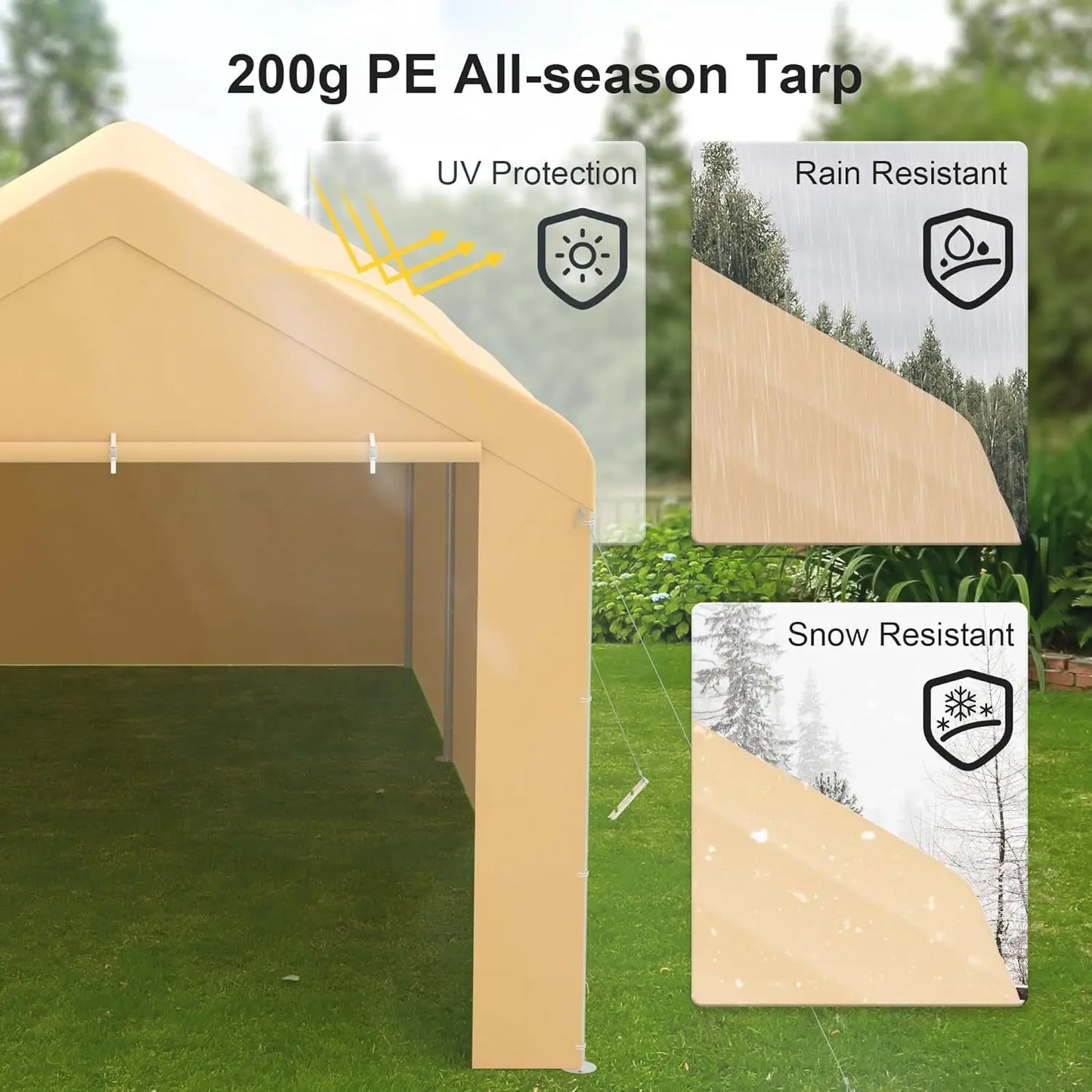 MORNGARDO Heavy Duty Carport Canopy With Removable Sidewalls And Doors