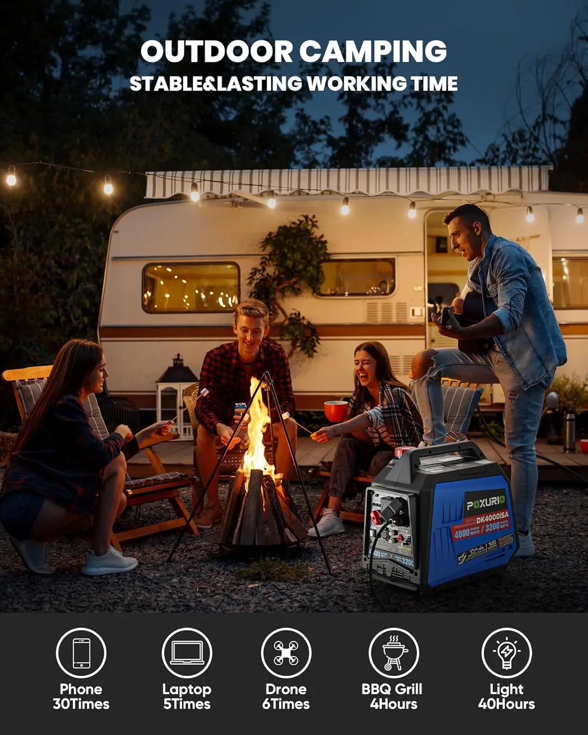 XMSJ 4000 Watt Inverter Generator Super Quiet RV CO Alarm