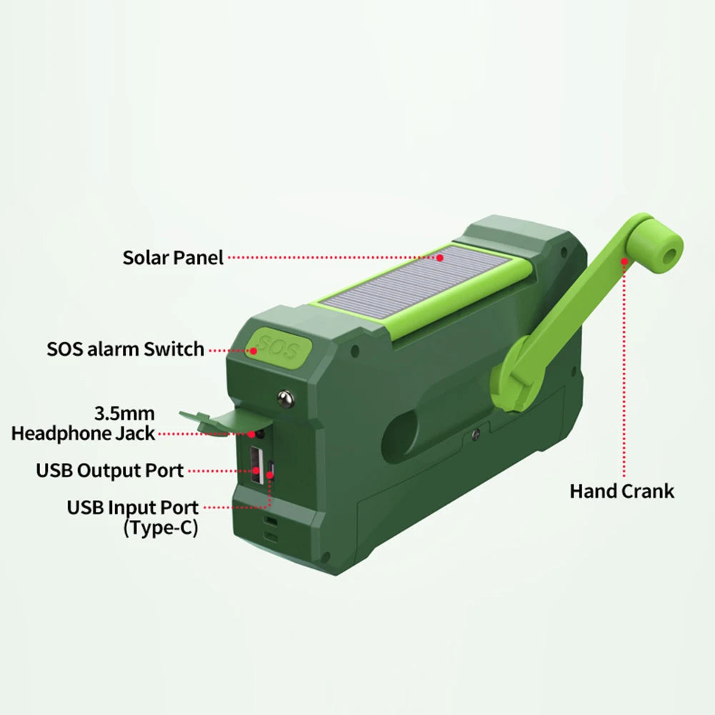 Hign-concerned Portable 10000mAh Solar Hand Crank Emergency Radio Charger