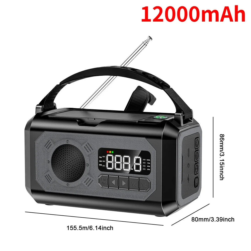 MUQZI 12000mAh Portable Solar Emergency Radio With Power Bank