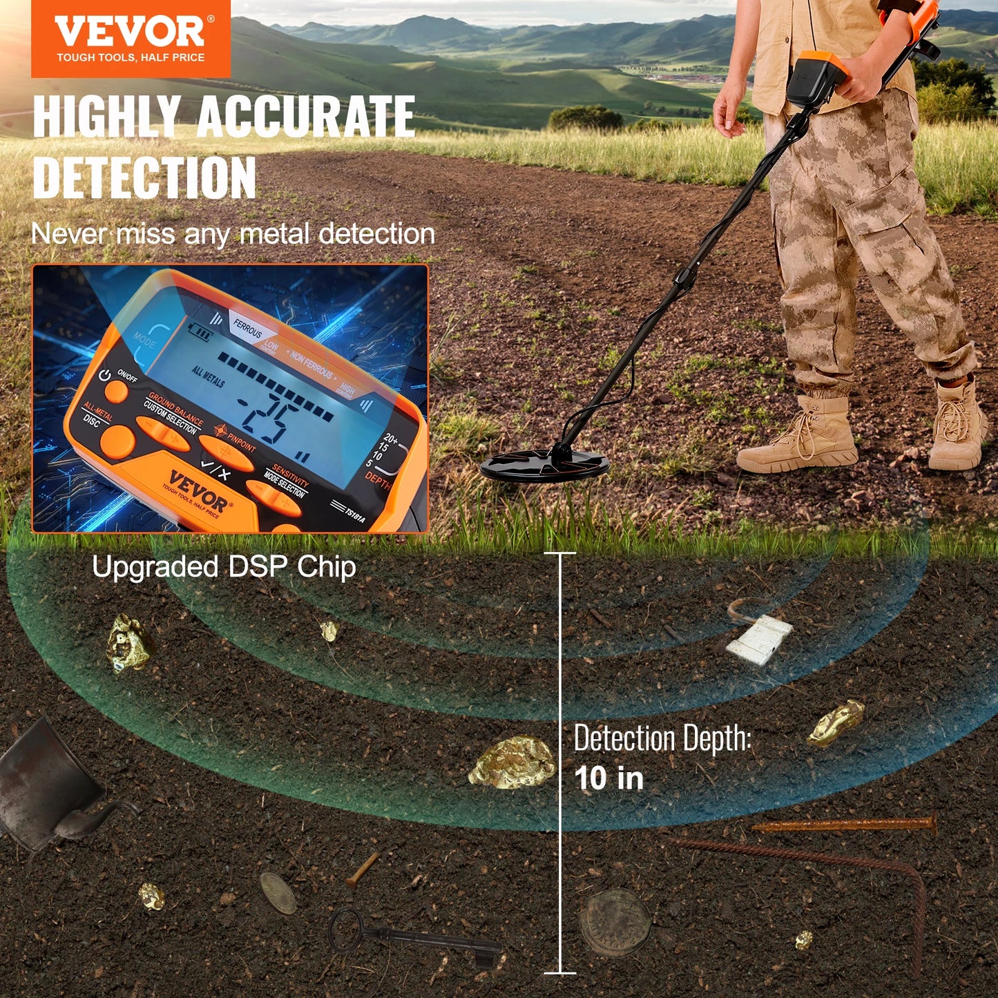 VEVOR Metal Detector for Adults and Kids with LCD Display