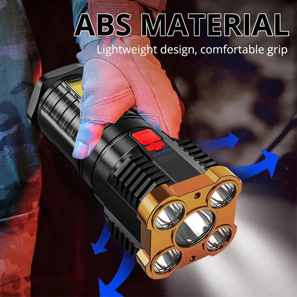 1-3PCS 5 LED High Power Led Flashlights Rechargeable 3 Modes Camping Spotlight with Side Light for Camping Adventure Outdoor