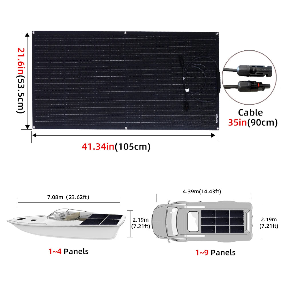 Solar Panel 330W 440W 220w 110W Flexible Panel Solar ETFE Film Coating Monocrystalline Solar Cell 1000w 12V Battery Charger