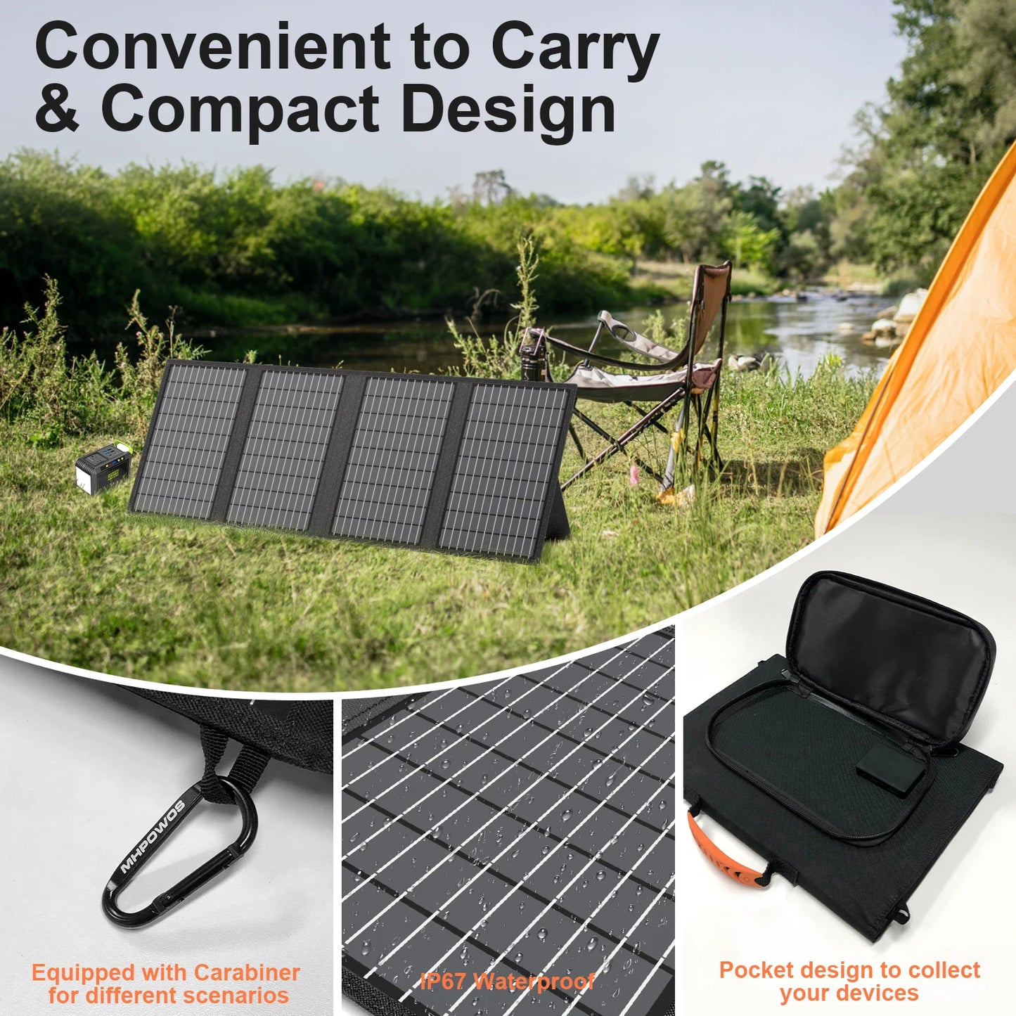 MHPOWOS Solar Battery Charger for Powerbank, 45W / 60W Foldable Portable Solar Panel with USB C, DC Output for Camping Phone